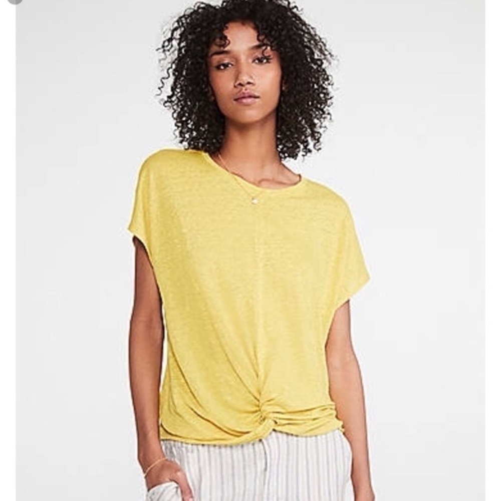 Lou & Grey Softserve Linen Twist Front Top in Saffron Yellow Size M